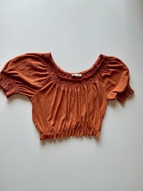 Zara Burnt Orange Smocked Crop Top